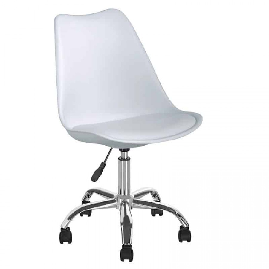 MARTIN Καρέκλα Γραφείου Χρώμιο PP Άσπρο, Κάθισμα: Pu Άσπρο Μονταρισμένη Ταπετσαρία Συσκ.1 51x55x81/91cm Woodwell ΕΟ201,2W Καρέκλες Γραφείου