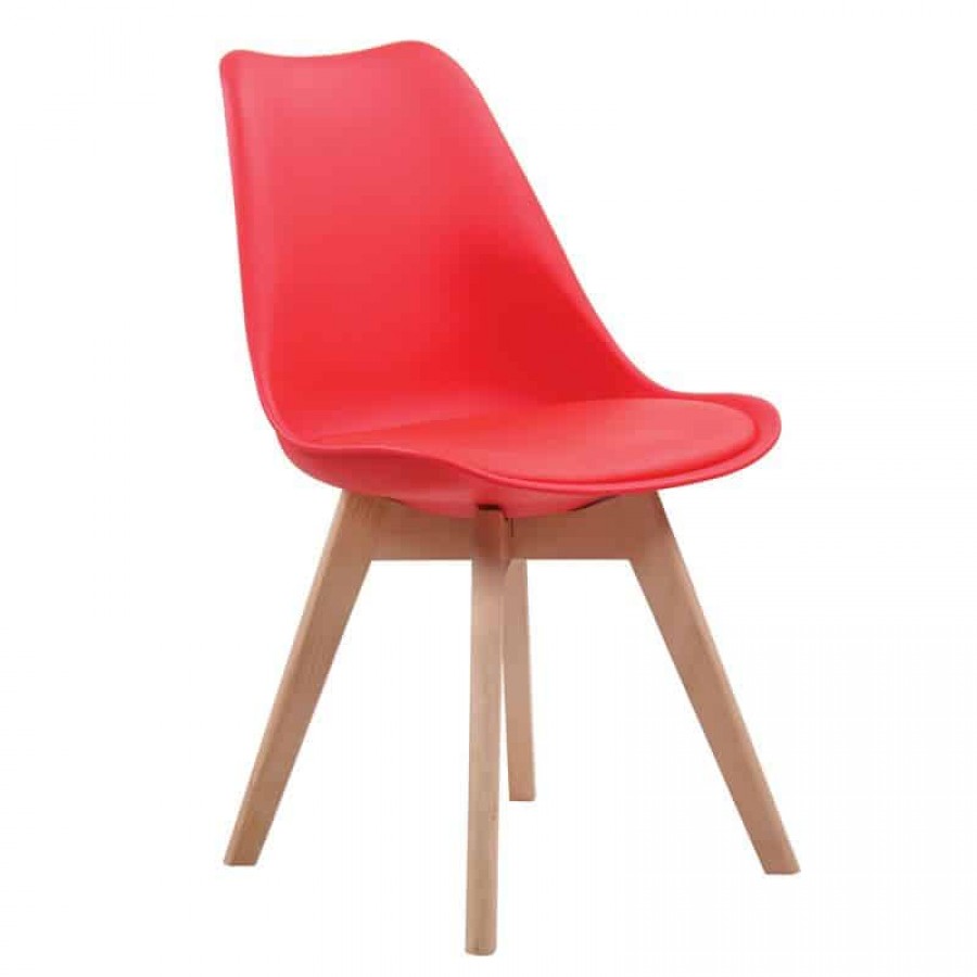 MARTIN Καρέκλα Ξύλο, PP Κόκκινο Μονταρισμένη Ταπετσαρία 49x57x82cm Woodwell ΕΜ136,34 Καρέκλες
