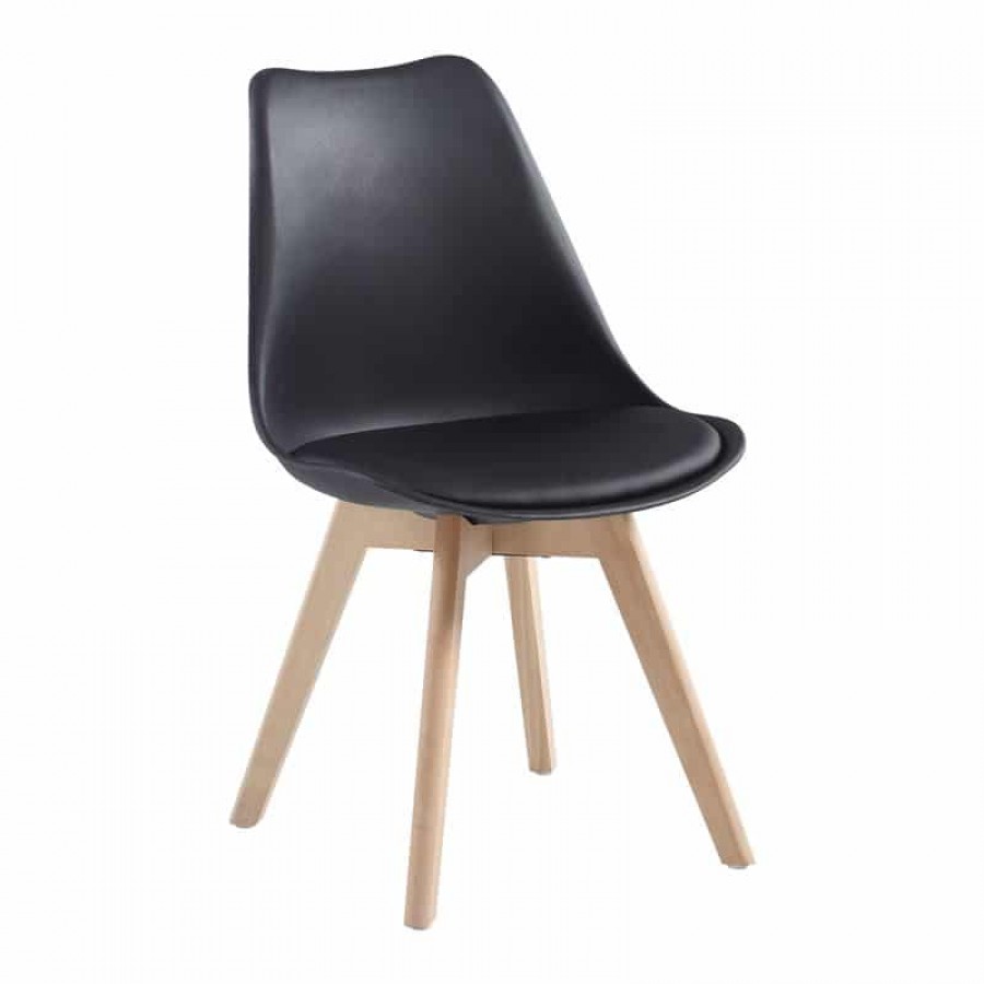  MARTIN Καρέκλα Τραπεζαρίας Κουζίνας, Ξύλο, ΡΡ Μαύρο, Αμοντάριστη Ταπετσαρία 48x56x82cm Woodwell ΕΜ136,201 Καρέκλες