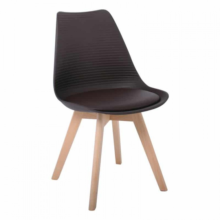 MARTIN STRIPE Καρέκλα Ξύλινο Πόδι, PP Καφέ 49x56x82cm Woodwell ΕΜ136,01S Καρέκλες