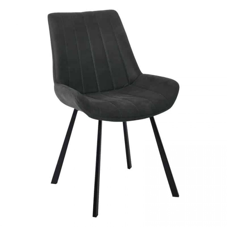 MATT Καρέκλα Tραπεζαρίας Μέταλλο Βαφή Μαύρο, Ύφασμα Suede Ανθρακί 55x61x88cm Woodwell ΕΜ790,1 Καρέκλες