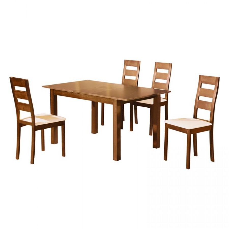 MILLER Set Τραπεζαρία Κουζίνας Ξύλινη: Επεκτεινόμενο Τραπέζι+ 4 Καρέκλες Honey Oak-PVC Εκρού Table120+30x80x74Chair45x52x97 Woodwell Ε781,1S Τραπεζαρίες Set