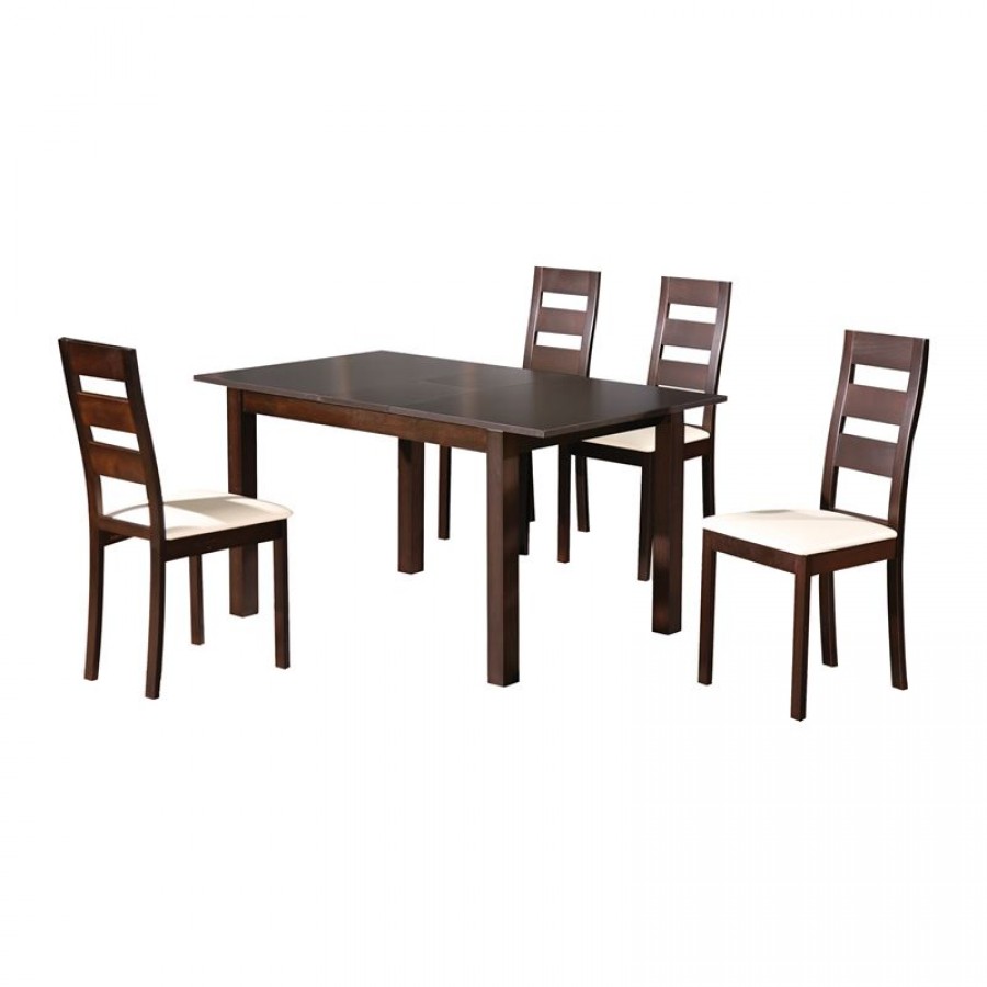 MILLER Set Τραπεζαρία Κουζίνας Ξύλινη Επεκτεινόμενο Τραπέζι + 4 Καρέκλες Σκ.Καρυδί-PVC Εκρού Table120+30x80x74Chair45x52x97 Woodwell Ε781,S Τραπεζαρίες Set