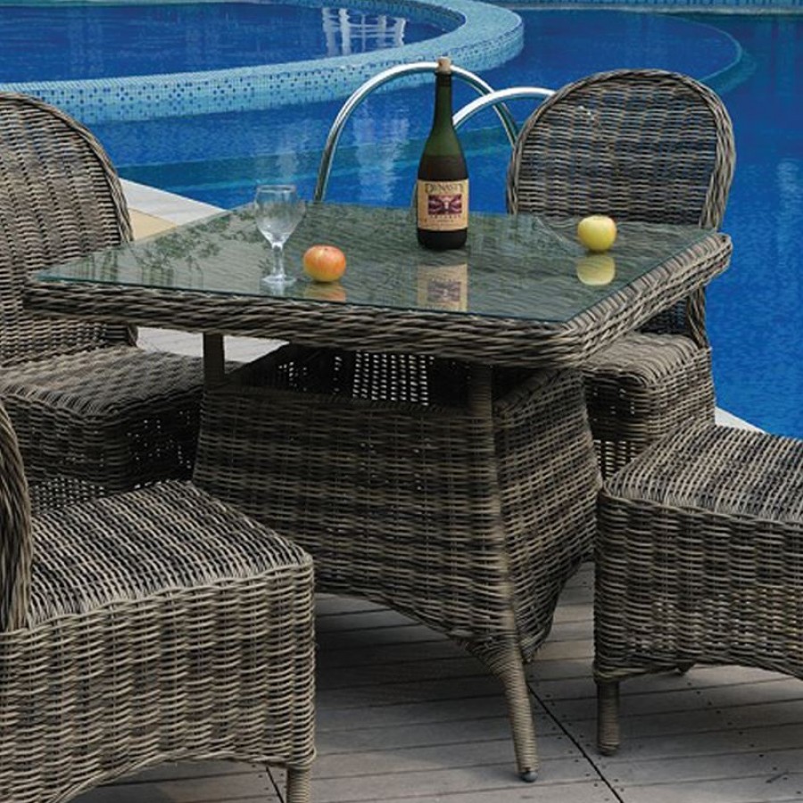 MONTANA Τραπέζι Dining Κήπου-Βεράντας ALU, Φ5mm Round Wicker Grey Brown 90x90 H.75cm Woodwell Ε6551 Τραπεζια Κήπου