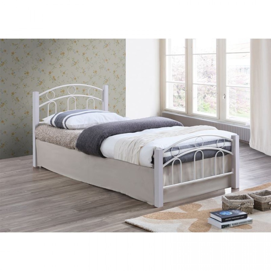 NORTON Κρεβάτι Διπλό, για Στρώμα 140x190cm, Μέταλλο Βαφή Άσπρο, Ξύλο Άσπρο 145x201x79cm Woodwell Ε8108,1 Κρεβάτια