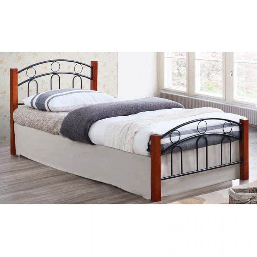 NORTON Κρεβάτι Μονό, για Στρώμα 90x190cm, Μέταλλο Βαφή Μαύρο, Ξύλο Καρυδί 97x201x81cm Woodwell Ε8070 Κρεβάτια