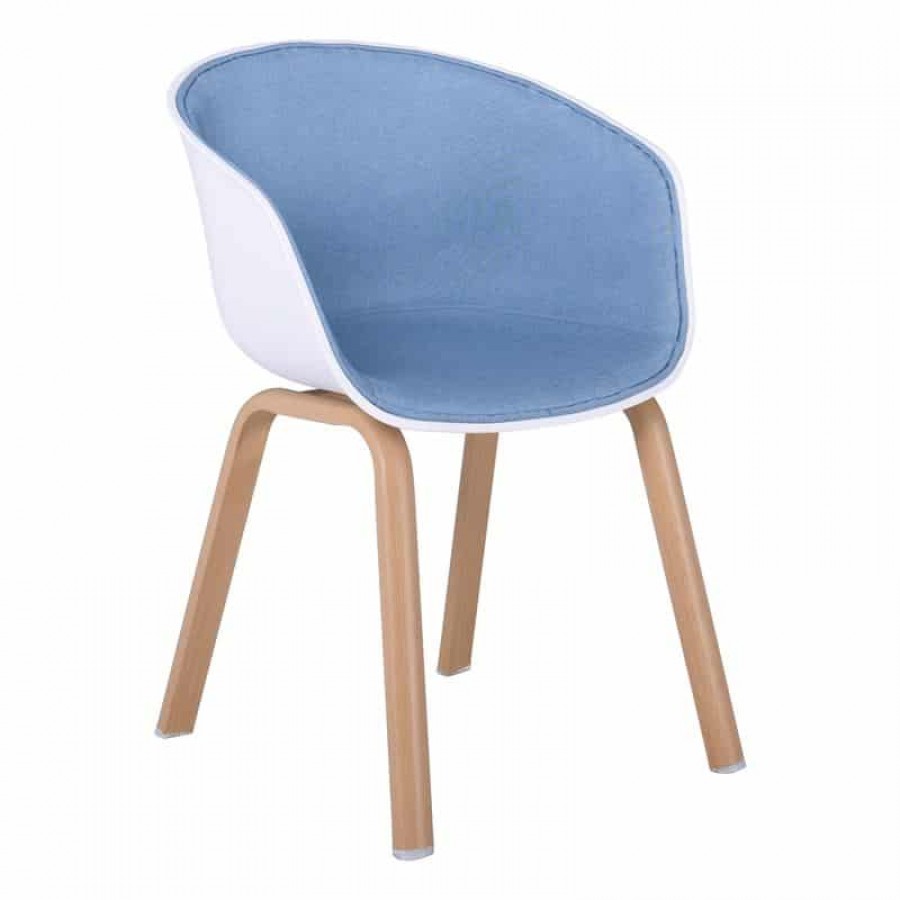 OPTIM Πολυθρόνα Μέταλλο Βαφή Φυσικό, PP Άσπρο, Ύφασμα Μπλε 54x51x79cm Woodwell ΕΜ140,5F Καρέκλες