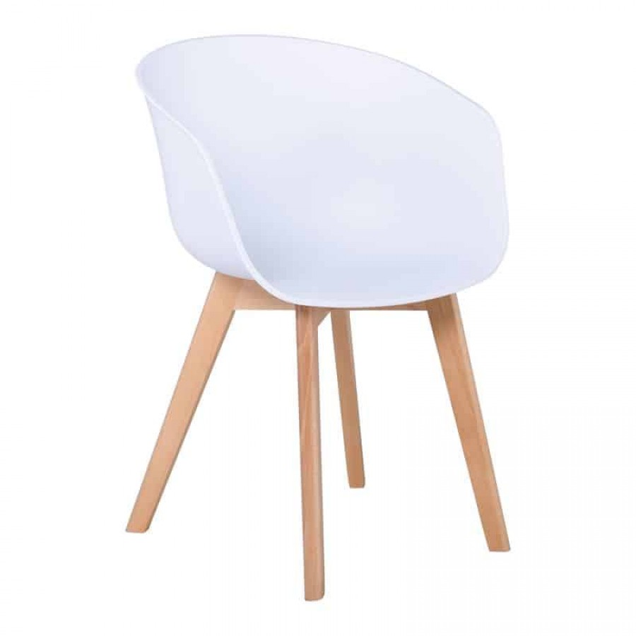 OPTIM Πολυθρόνα Ξύλινο Πόδι Οξιά Φυσικό, PP Άσπρο 54x51x79cm Woodwell ΕΜ140,1 Καρέκλες
