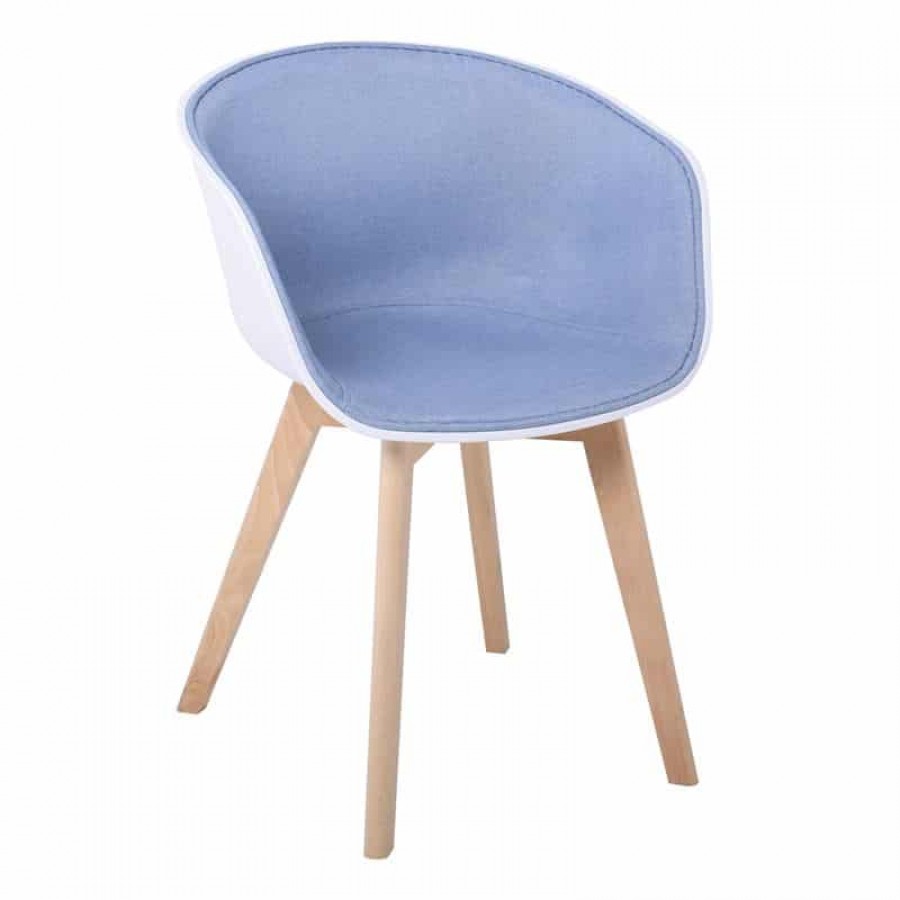 OPTIM Πολυθρόνα PP Άσπρο, Ύφασμα Μπλε, Ξύλινο πόδι Οξιά 54x51x79cm Woodwell ΕΜ140,11 Καρέκλες