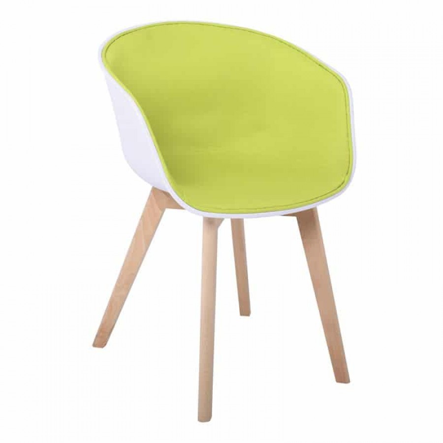 OPTIM Πολυθρόνα PP Άσπρο, Ύφασμα Lime, Ξύλινο πόδι Οξιά 54x51x79cm Woodwell ΕΜ140,10 Καρέκλες