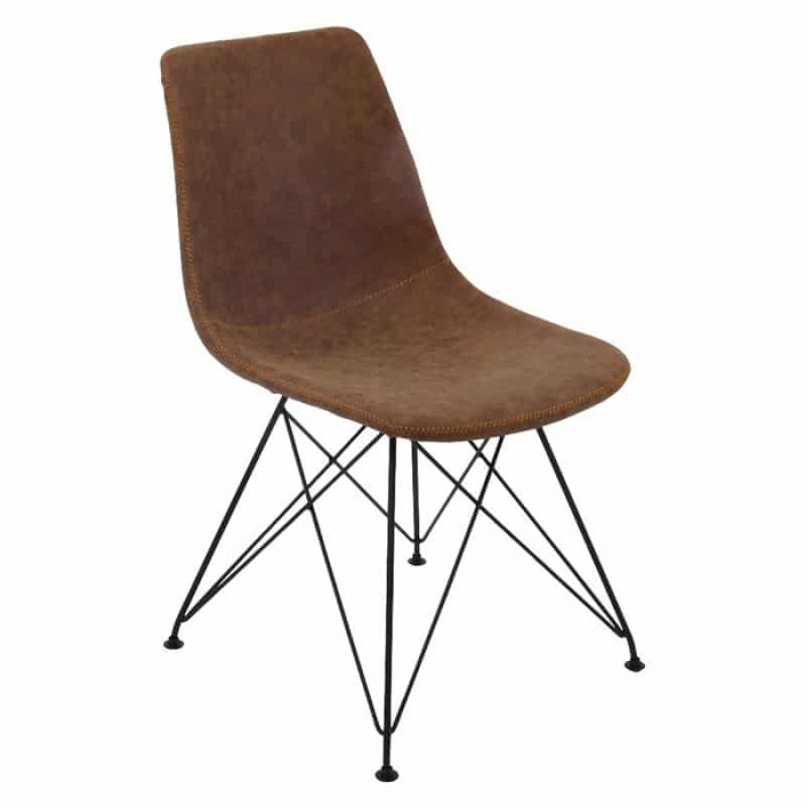  PANTON Καρέκλα Μέταλλο Βαφή Μαύρο, PU Vintage Brown 43x57x81cm Woodwell ΕΜ777,2 Καρέκλες