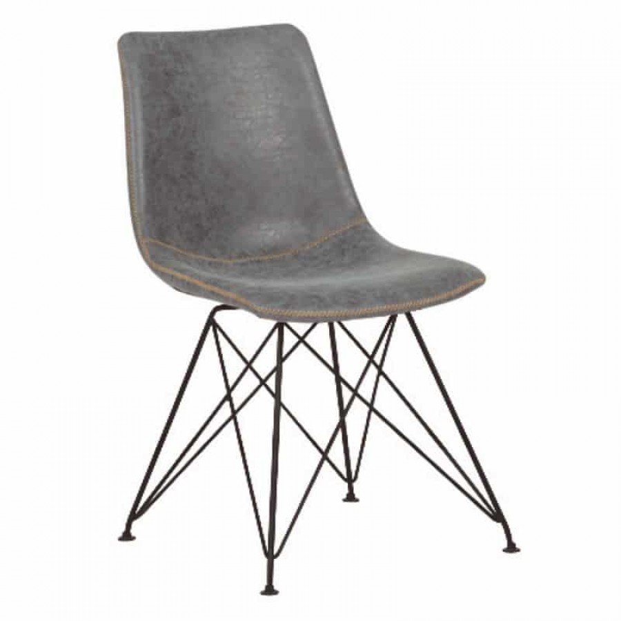 PANTON Καρέκλα Μέταλλο Βαφή Μαύρη, PU Vintage Grey 43x57x81cm Woodwell ΕΜ777,1 Καρέκλες