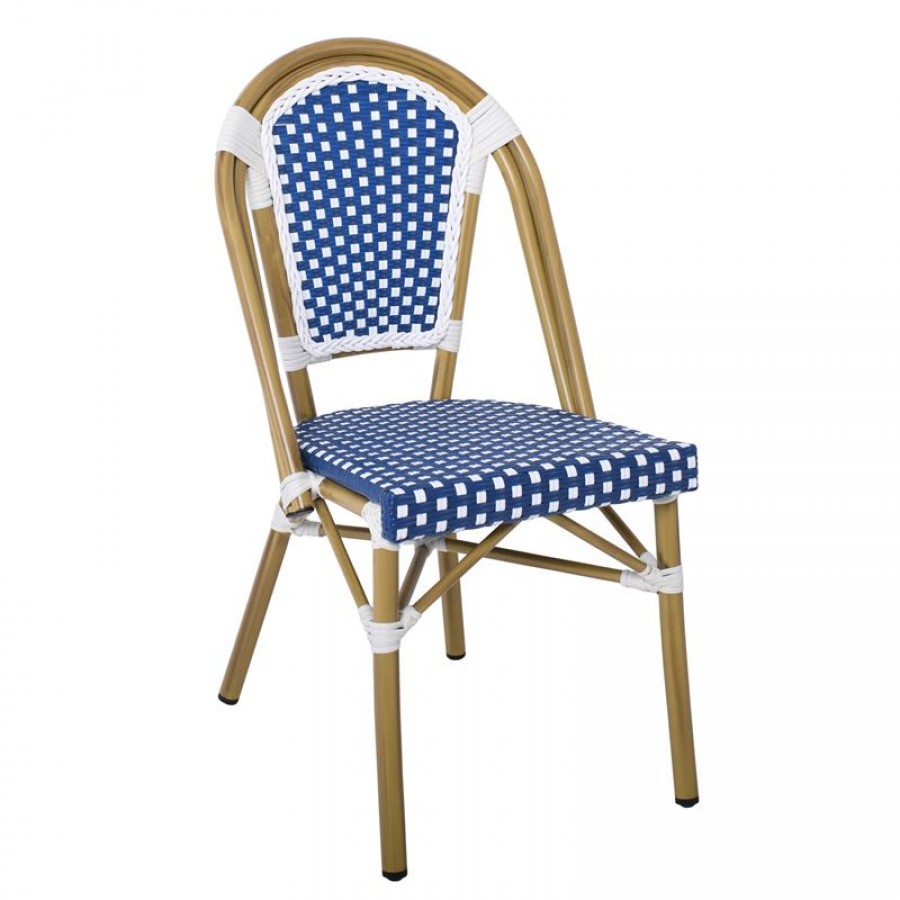 PARIS Καρέκλα Bistro, Αλουμίνιο Φυσικό, Wicker Άσπρο - Μπλε, Στοιβαζόμενη 46x54x88cm Woodwell Ε291,3 Καρεκλες- Πολυθρόνες Κήπου