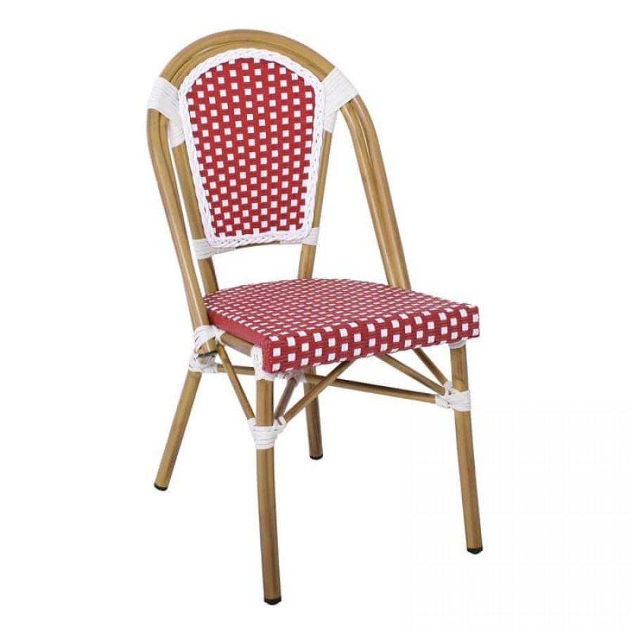 PARIS Καρέκλα Bistro, Αλουμίνιο Φυσικό, Wicker Άσπρο - Κόκκινο, Στοιβαζόμενη 46x54x88cm Woodwell Ε291,2 Καρεκλες- Πολυθρόνες Κήπου