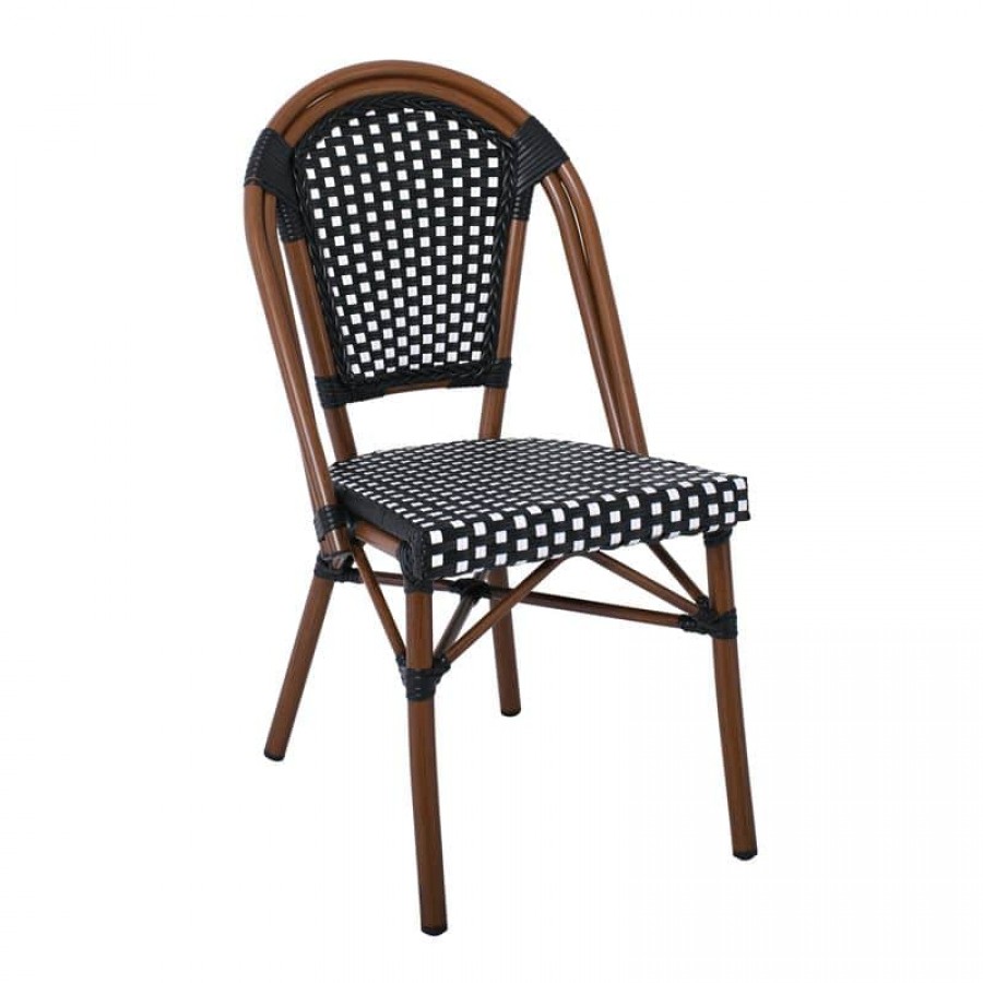 PARIS Καρέκλα Bistro, Αλουμίνιο Καρυδί, Wicker Μαύρο - Άσπρο, Στοιβαζόμενη 46x54x88cm Woodwell Ε291,1 Καρεκλες- Πολυθρόνες Κήπου