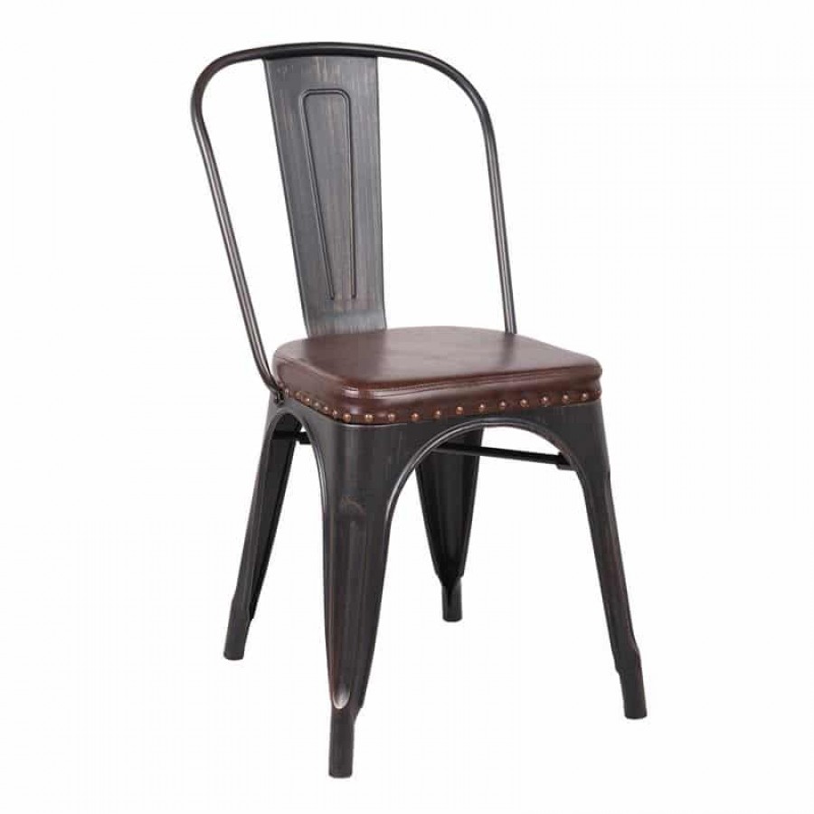 RELIX Καρέκλα, Μέταλλο Antique Black, Pu Κάθισμα Σκούρο Καφέ 45x51x82cm Woodwell Ε5191Ρ,10 Καρεκλες- Πολυθρόνες Κήπου
