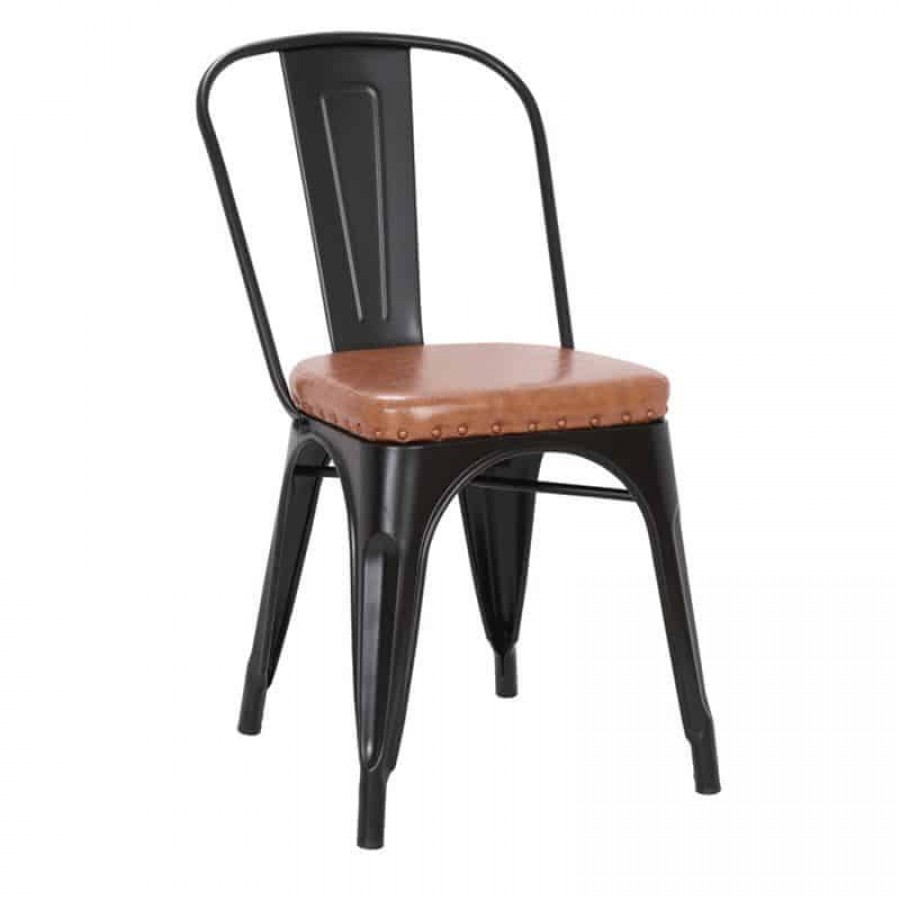 RELIX Καρέκλα, Μέταλλο Βαφή Μαύρο Matte, Pu Camel 45x51x82cm Woodwell Ε5191Ρ,14Μ Καρεκλες- Πολυθρόνες Κήπου