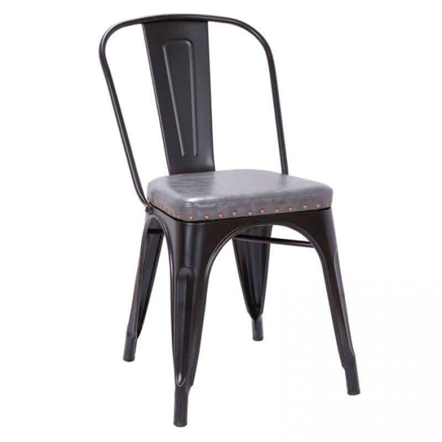 RELIX Καρέκλα, Μέταλλο Βαφή Μαύρο Matte, Pu Σκούρο Γκρι 45x51x82cm Woodwell Ε5191Ρ,12Μ Καρεκλες- Πολυθρόνες Κήπου