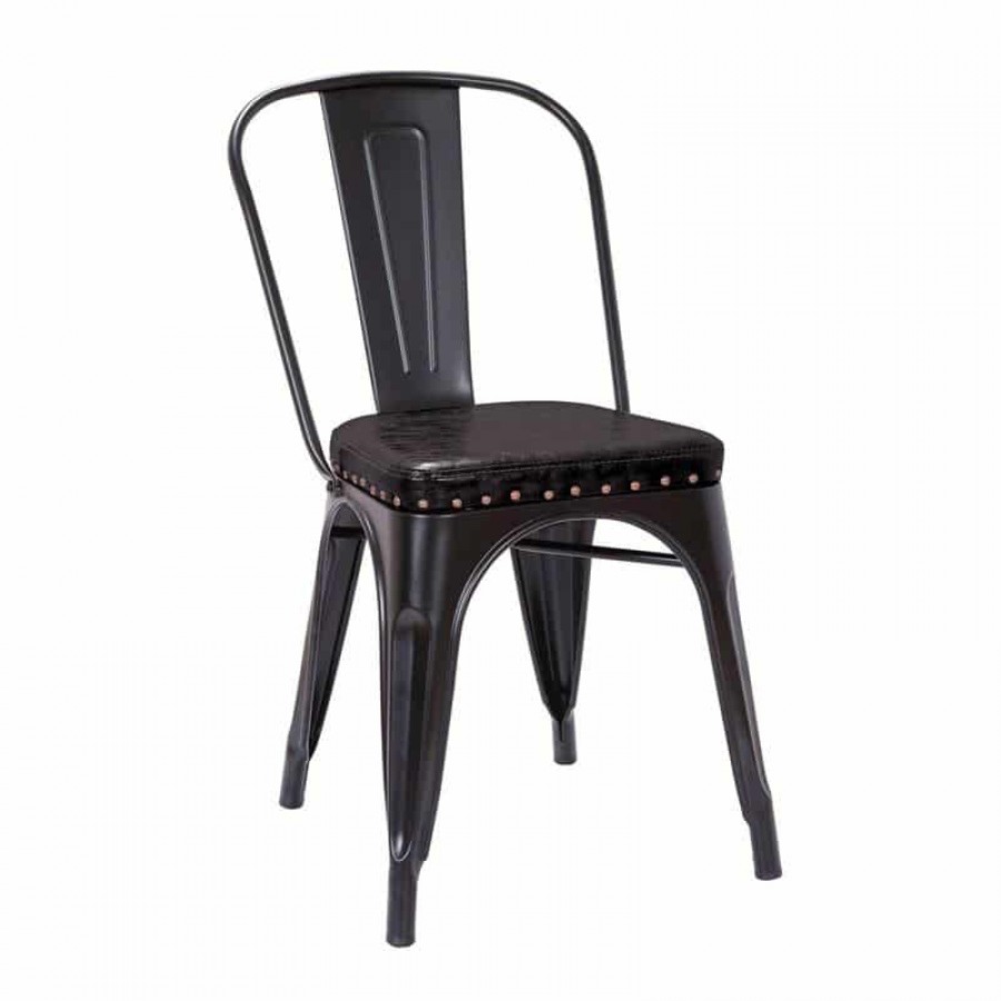 RELIX Καρέκλα, Μέταλλο Βαφή Μαύρο Matte, Κάθισμα Pu Μαύρο, Στοιβαζόμενη 45x51x82cm Woodwell Ε5191Ρ,15Μ Καρεκλες- Πολυθρόνες Κήπου
