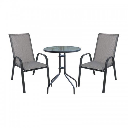 RIO Set Κήπου - Βεράντας: Τραπέζι + 2 Πολυθρόνες Μέταλλο Ανθρακί, Textilene Γκρι Table:Φ60x70 Armchair:55x75x95 Woodwell Ε270,5S