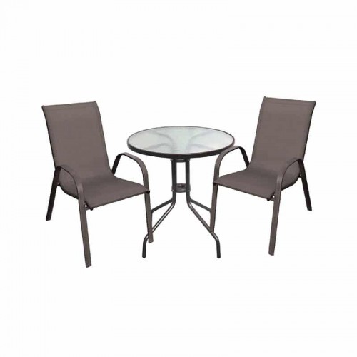 RIO Set Κήπου - Βεράντας: Τραπέζι + 2 Πολυθρόνες Μέταλλο Καφέ, Textilene Καφέ Table:Φ60x70 ArmChair:55x72x89 Woodwell Ε270,6S