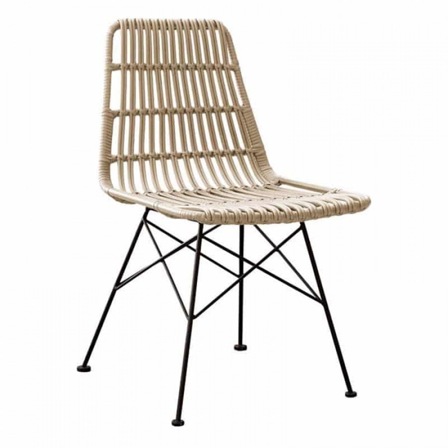  SALSA Καρέκλα Κήπου Βεράντας Μέταλλο Βαφή Μαύρο, Wicker Φυσικό 48x59x80cm Woodwell Ε241,1 Καρεκλες- Πολυθρόνες Κήπου