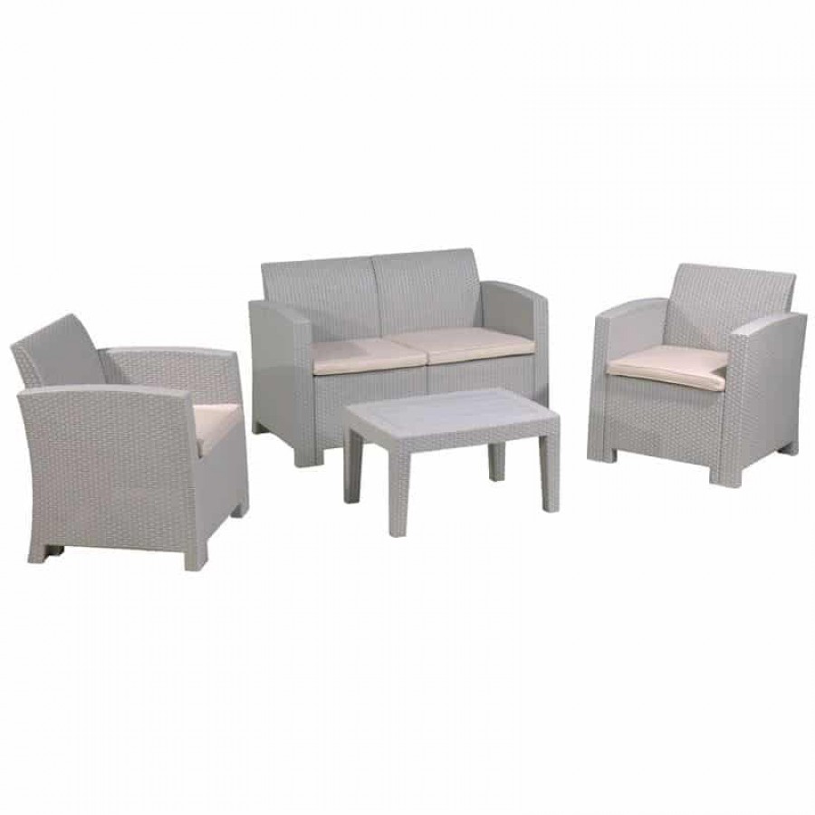 SAVANNA Set Σαλόνι Κήπου Βεράντας K/D, PP-UV Sand Grey Μαξιλάρια Μπεζ Table+Sofa 2Seater+2 Armchairs Woodwell Ε352,1 Set Καθιστικά - Τραπεζαρίες