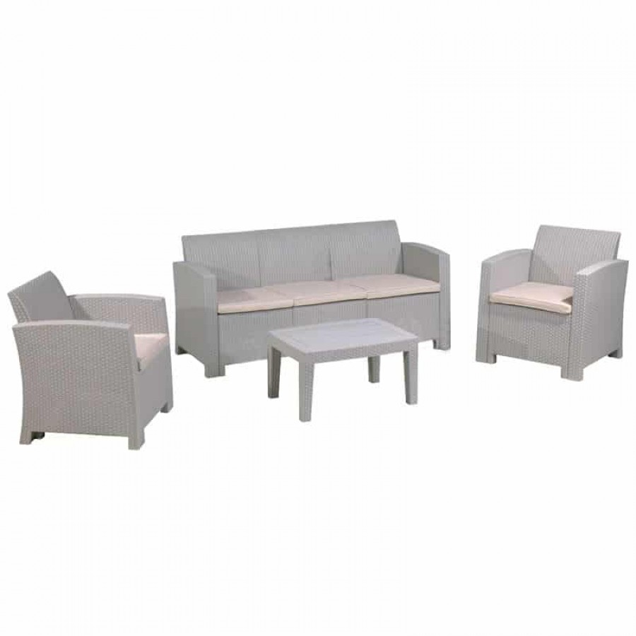 SAVANNA Set Σαλόνι Κήπου Βεράντας K/D, PP-UV Sand Grey Μαξιλάρια Μπεζ Table+Sofa 3Seater+2 Armchairs Woodwell Ε353,1 Set Καθιστικά - Τραπεζαρίες