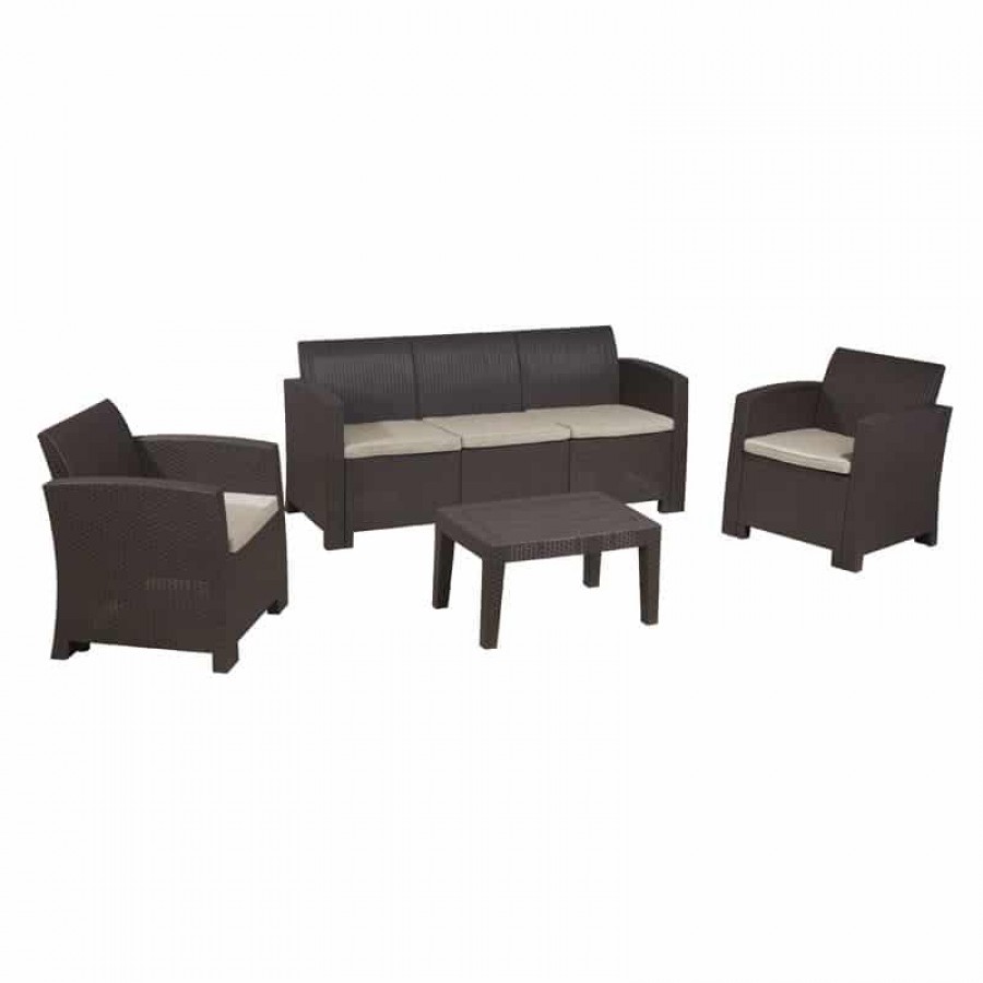 SAVANNA Set Σαλόνι Κήπου Βεράντας K/D, PP-UV Καφέ Μαξιλάρια Grey-White Table+Sofa 3Seater+2 Armchairs Woodwell Ε353,2 Set Καθιστικά - Τραπεζαρίες