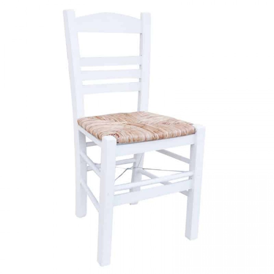 ΣΙΦΝΟΣ Καρέκλα Οξιά Βαφή Εμποτισμού Λάκα Άσπρο, Κάθισμα Ψάθα 41x45x88cm Woodwell Ρ969,Ε8 Καφενείου-Ταβέρνας Παραδοσιακά