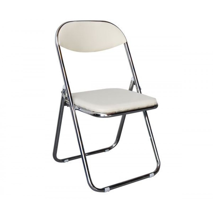 STAR Καρέκλα Πτυσσόμενη Μέταλλο Χρώμιο, Pu Εκρού 45x49x80cm Woodwell Ε556,2 Καθίσματα