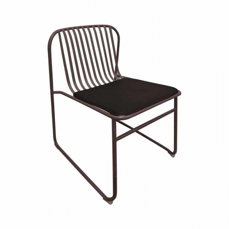 STRIPE Καρέκλα Κήπου Βεράντας, Μέταλλο Βαφή Sand Brown, Μαξιλάρι PU Μαύρο 52x59x77cm Woodwell Ε540,3 Καρεκλες- Πολυθρόνες Κήπου