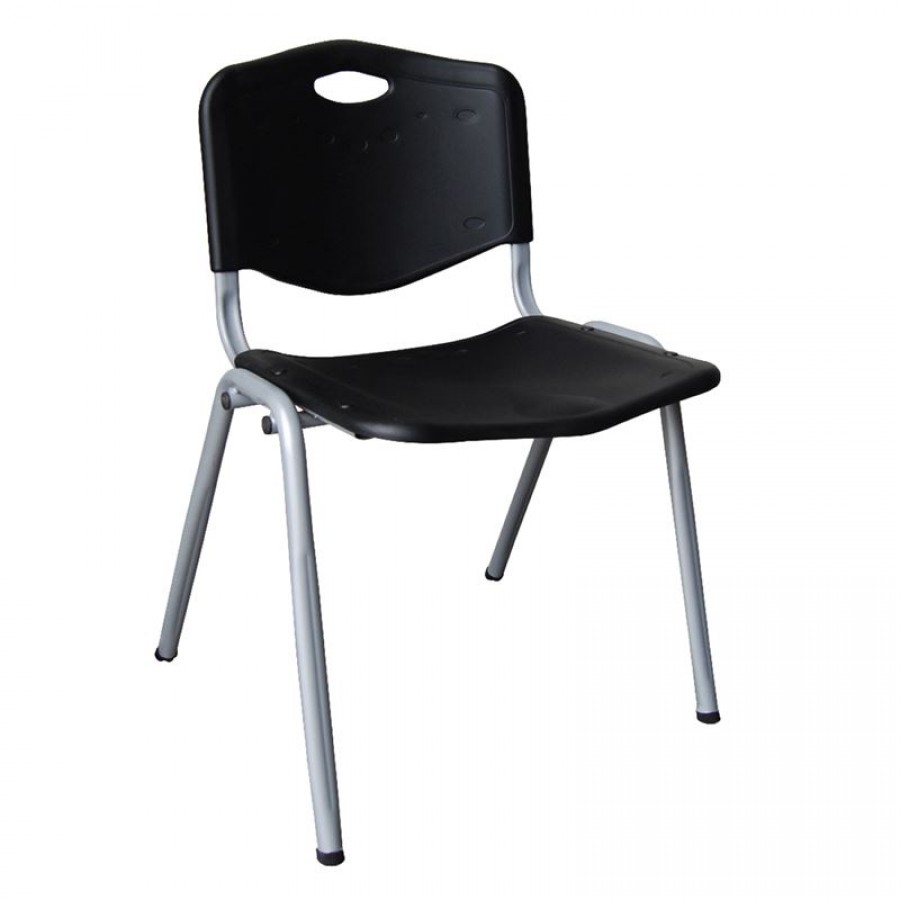 STUDY Καρέκλα Στοιβαζόμενη Μέταλλο Βαφή Silver, PP Μαύρο 53x55x77cm Woodwell ΕΟ549,1 Πολυθρόνες Γραφείου