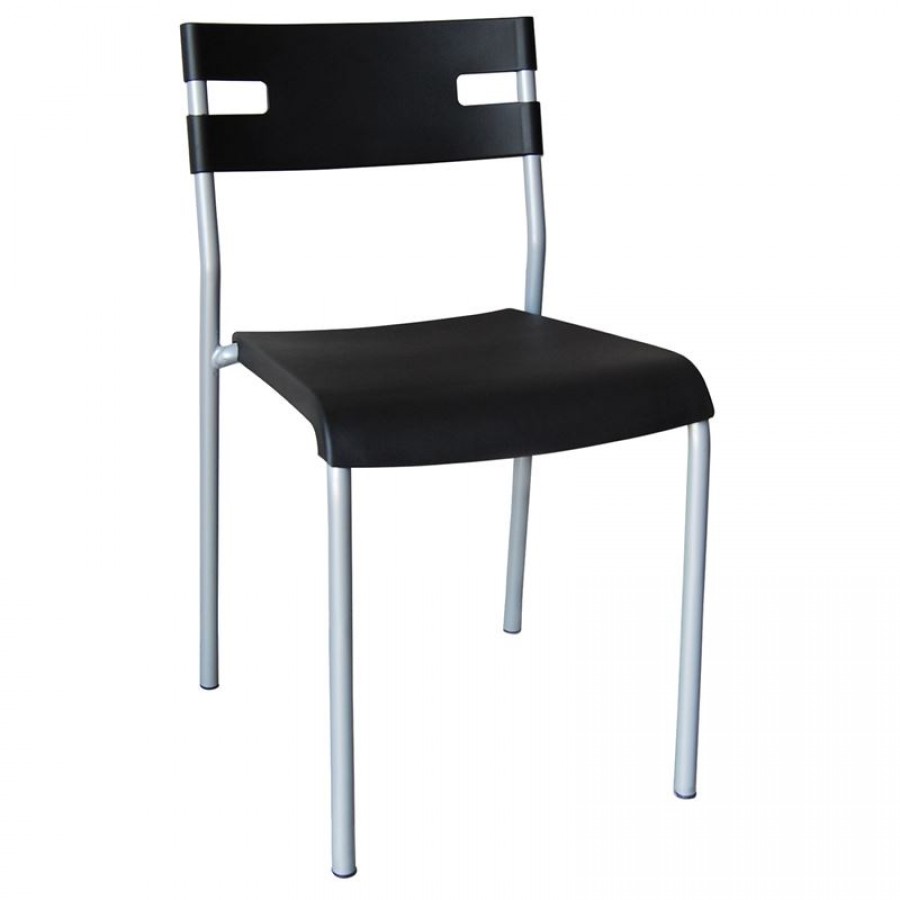 SWIFT Καρέκλα Στοιβαζόμενη Mέταλλο Βαφή Silver, PP Μαύρο 42x46x77cm Woodwell ΕΜ912,2 Καρέκλες