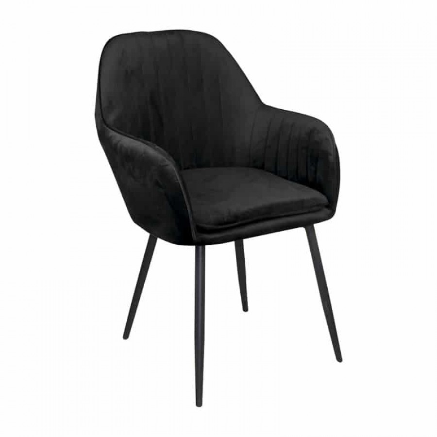  VALERY Πολυθρόνα Μέταλλο Βαφή Μαύρο, Ύφασμα Velure, Απόχρωση Μαύρο 55x61x87cm Woodwell ΕΜ711,4 Καρέκλες