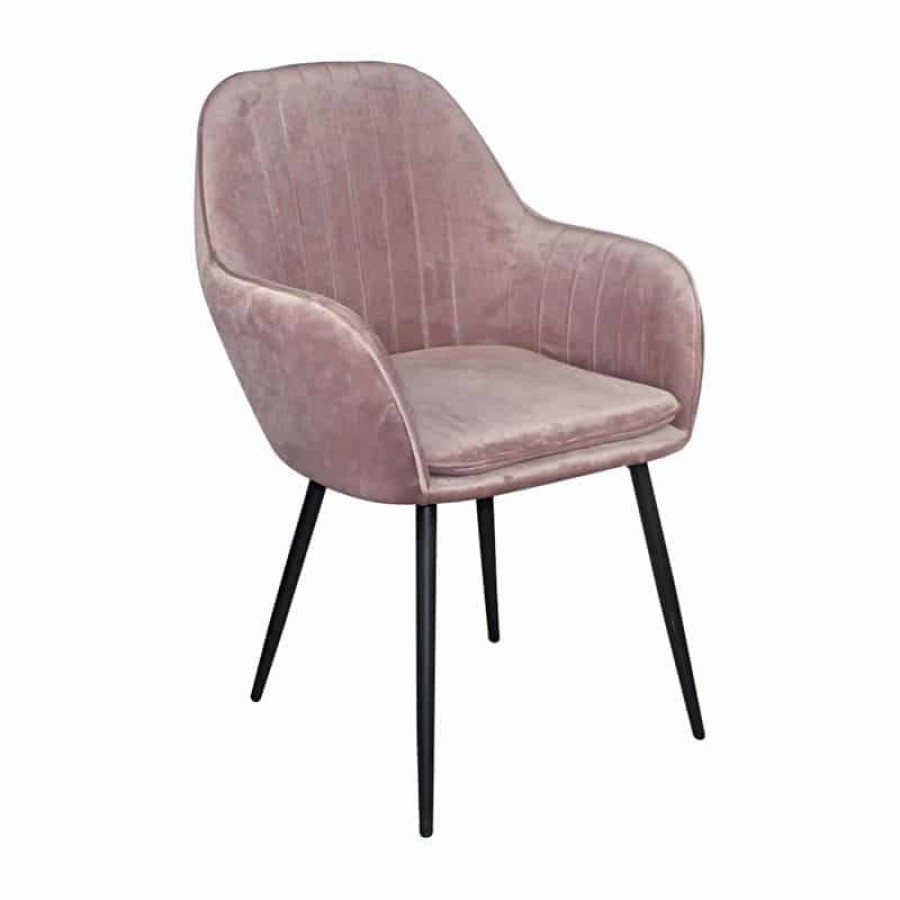 VALERY Πολυθρόνα Μέταλλο Βαφή Μαύρο, Ύφασμα Velure, Απόχρωση Dirty Pink 55x61x87cm Woodwell ΕΜ711,1 Καρέκλες