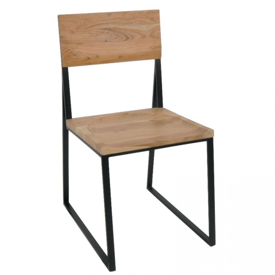 VILLAGE Καρέκλα Tραπεζαρίας, Μέταλλο Βαφή Μαύρο, Ξύλο Ακακία Απόχρωση Φυσικό 44x57x85cm Woodwell ΕΑ7001 Καρέκλες