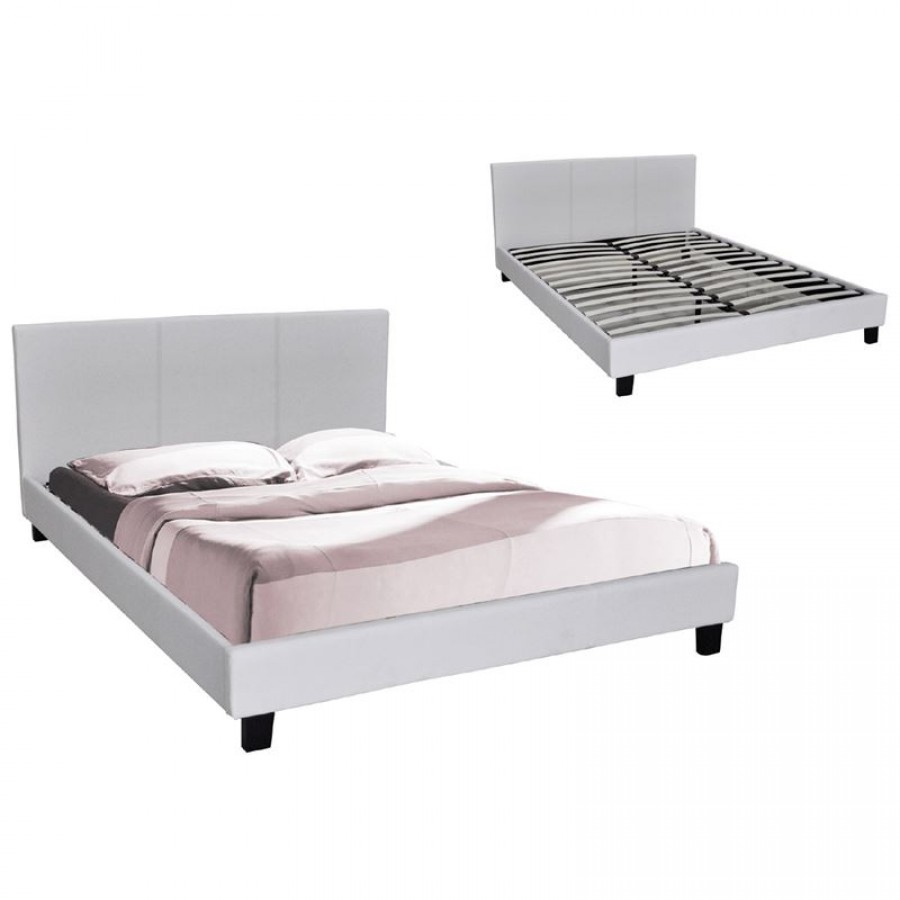 WILTON Κρεβάτι Διπλό, για Στρώμα 160x200cm, PU Άσπρο 169x213x89cm Woodwell Ε8054,1 Κρεβάτια
