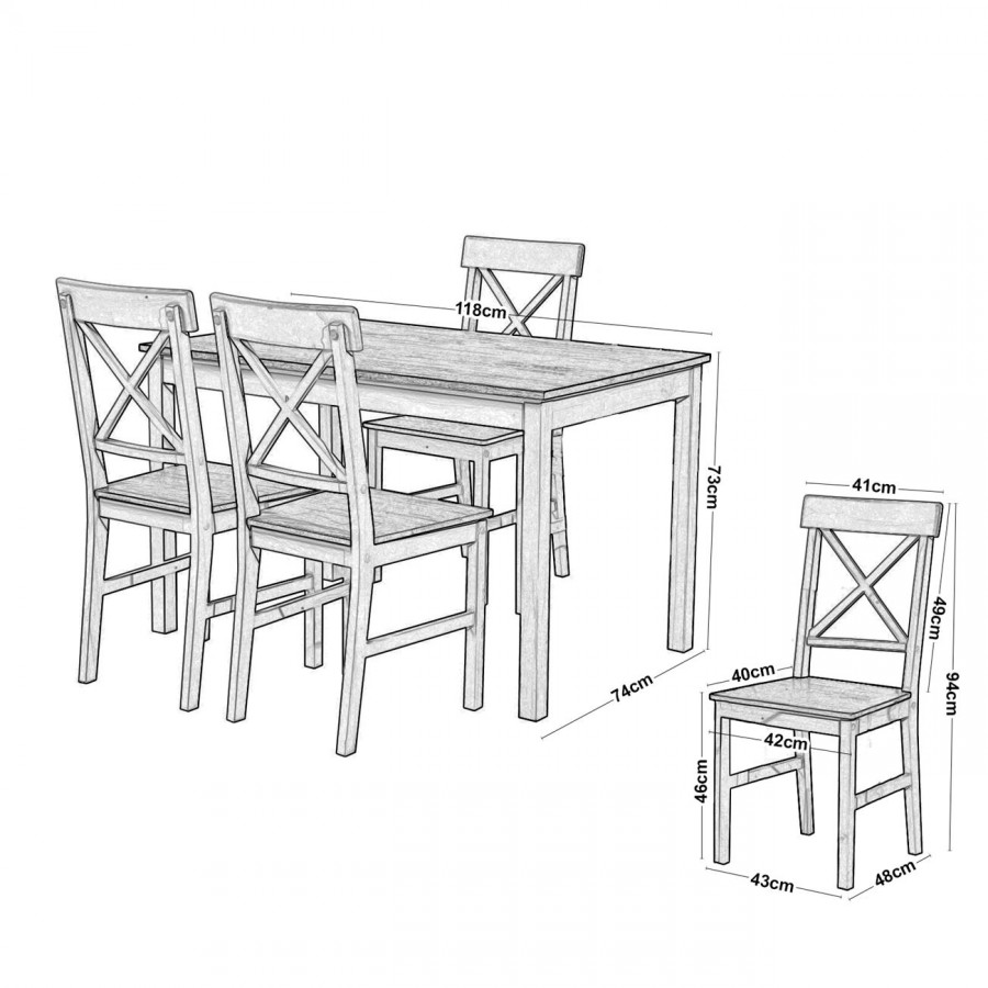DAILY Set Τραπεζαρία Ξύλινη Σαλονιού - Κουζίνας: Τραπέζι + 4 Καρέκλες / Άσπρο - Dark Oak