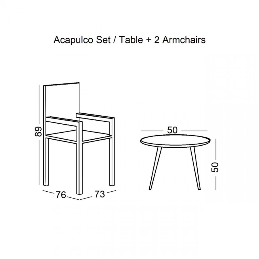 ACAPULCO Set Κήπου - Βεράντας: Τραπέζι + 2 Πολυθρόνες Μέταλλο Μαύρo / Rattan Γκρι