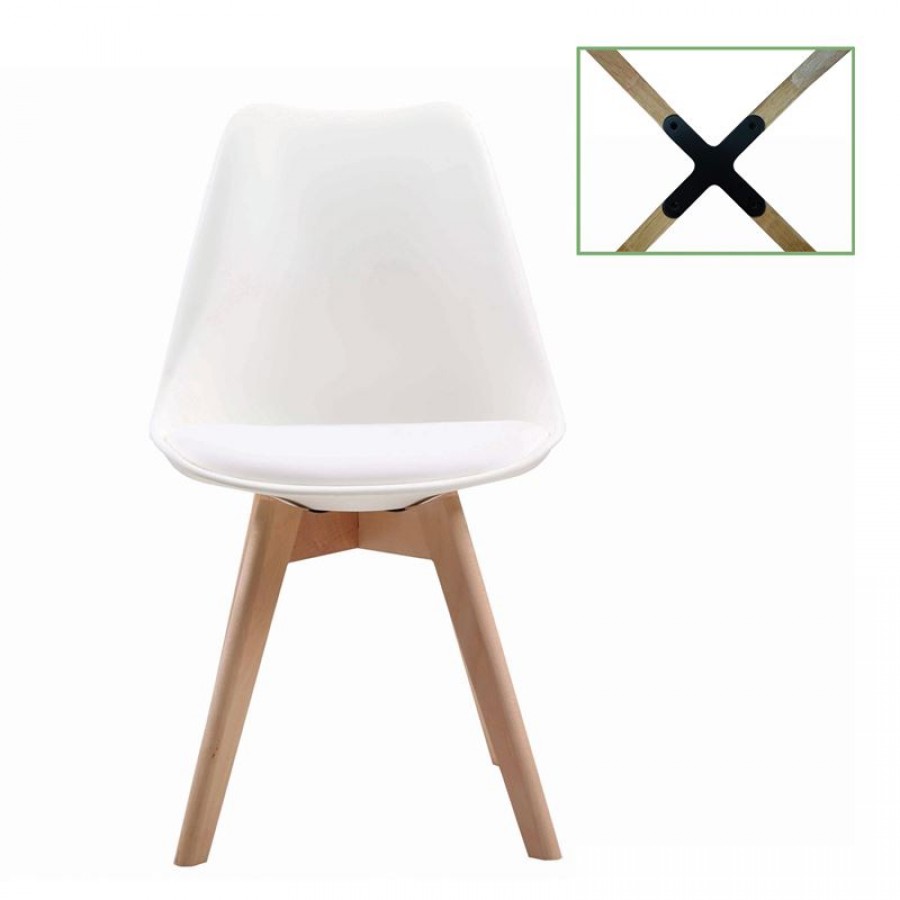 MARTIN Καρέκλα Metal Cross Ξύλο, PP Άσπρο, Μονταρισμένη Ταπετσαρία Καρέκλες
